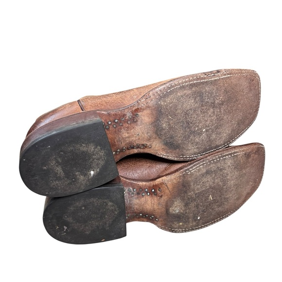 Nocona Handmade USA Turquoise Brown Leather Western Cowboy Boots 11D Square Toe - Picture 4 of 16